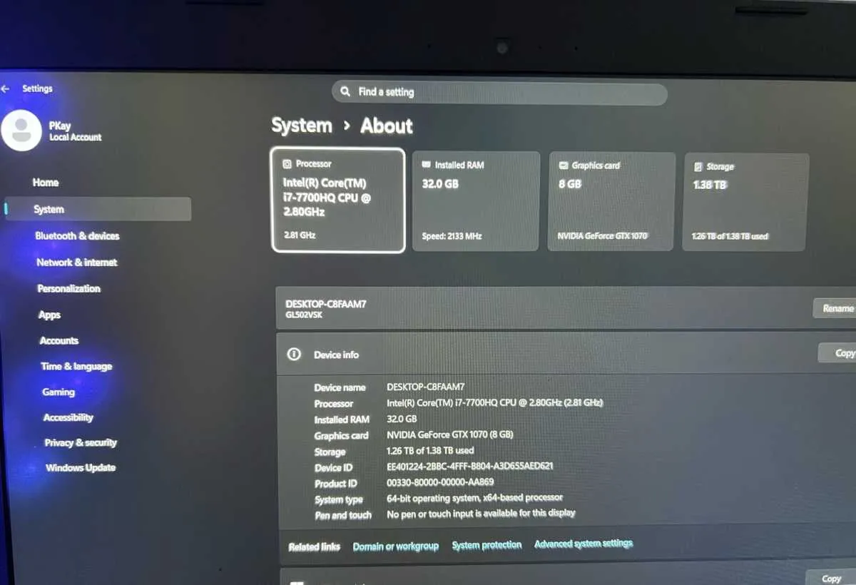 Used ASUS GL502VS 16GB Ram. 8GB Dedicated GTX 1070. 512GB NVME ssd for sale in Kumasi Metropolitan, Ashanti Region, Ghana