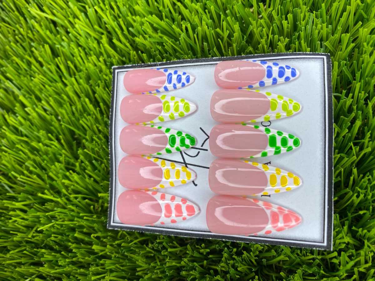 New Handmade 20-Piece Colourful Polka-Dot French Tip Press-on Nails for sale in East Legon, Greater Accra, Ghana