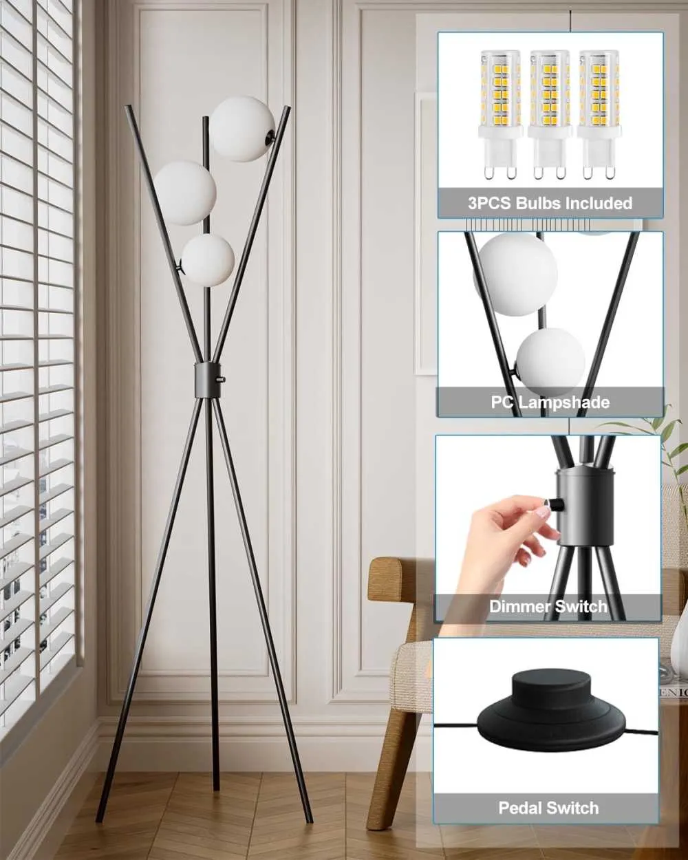 New Tripod Floor lamp with 3 Globes+ free G9 Bulbs for sale in Dome, Greater Accra, Ghana