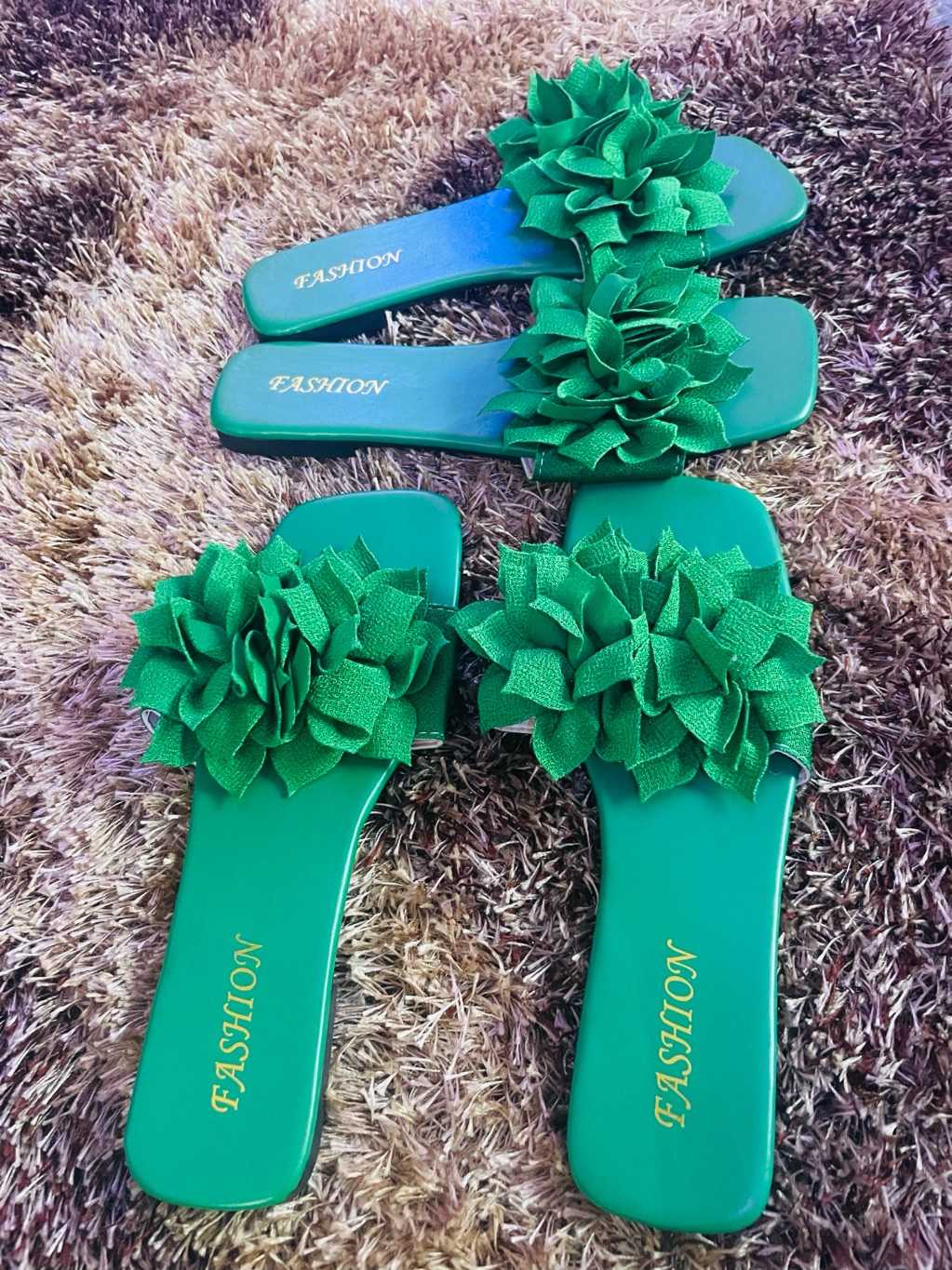New 💚 Green Floral Ruffle Slide Sandals for sale in La Nkwantanang Madina, Greater Accra, Ghana