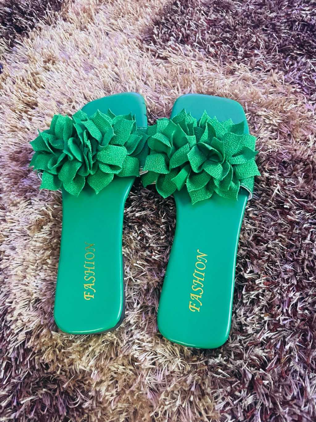 New 💚 Green Floral Ruffle Slide Sandals for sale in La Nkwantanang Madina, Greater Accra, Ghana